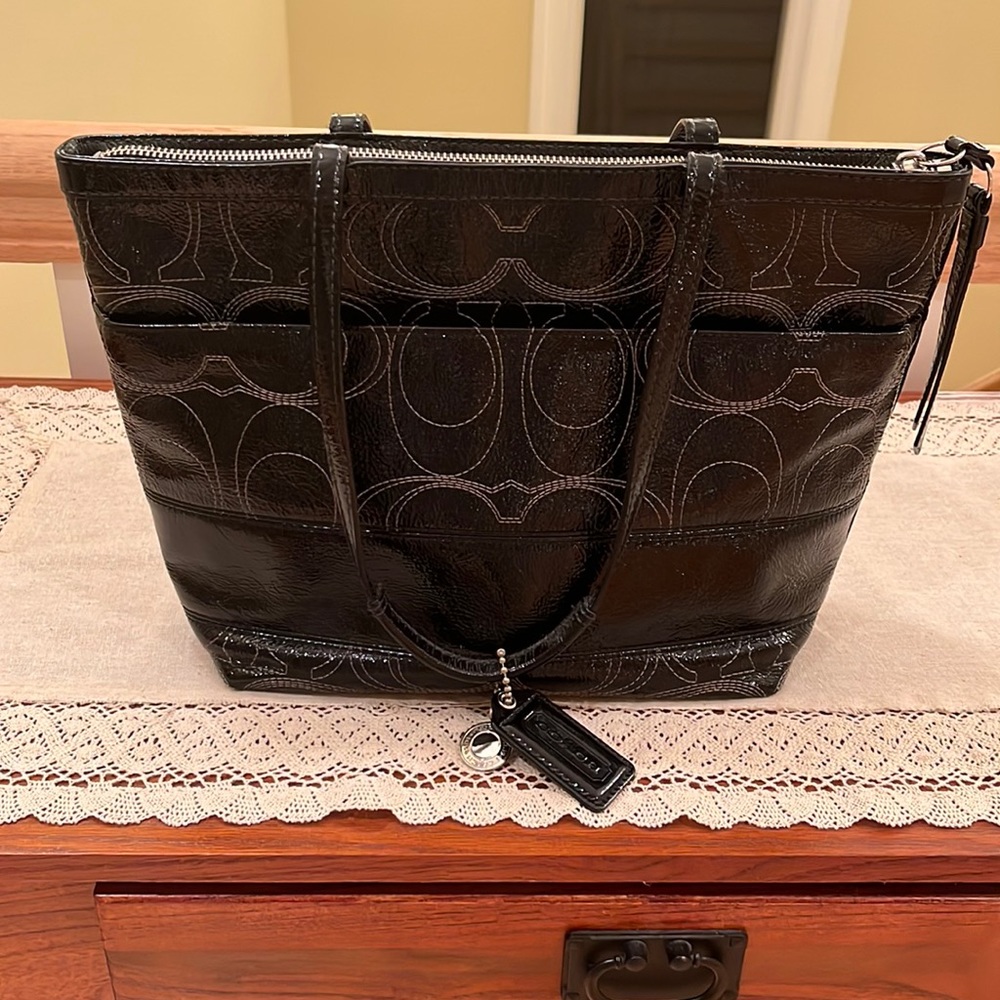 Coach Black Patent Leather CC Embossed Handbag